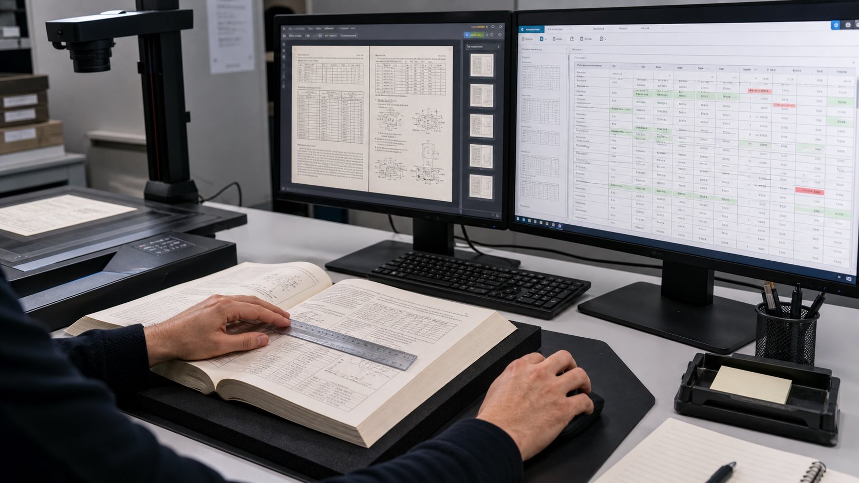 Quality control for OCR tables and numerical data Specialist comparing OCR table results with numbers in the original technical manual